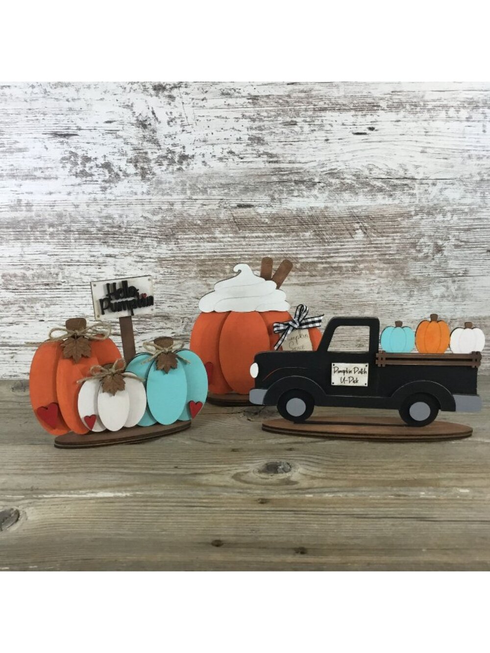 Hand-Painted Fall Decor Set: Pumpkin Truck, Latte & Trio
